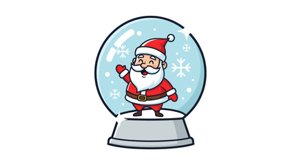 Cartoon Santa Claus in a Snow Globe with Falling Snowflakes.