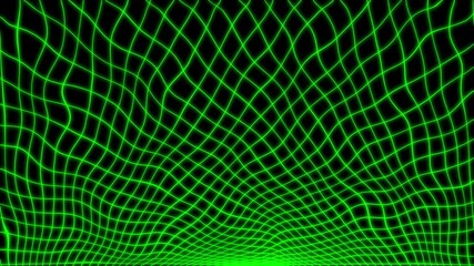 Abstract retro style neon green grid with wavy distortion on a black background - Powered by Adobe