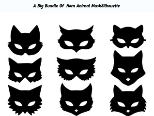 Collection of Animal Face Mask Silhouettes for Halloween or Costume Party Decorations