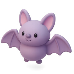 Fototapeta premium Adorable 3D Rendered Lilac Bat with a Sweet Smile and Spread Wings, a Charming and Plush-Like Cartoon Creature Perfect for Cute Animal Lovers, Kids' Designs, Halloween Fun, and Whimsical Graphics, Iso