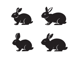 Animal Wildlife Rabbit Symbol Icons in Clean Modern Silhouette Vector Illustration