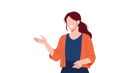 Naklejka premium Engaging young woman explaining something with a friendly smile and open hands