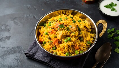 Spicy rice dish with vegetables and meat