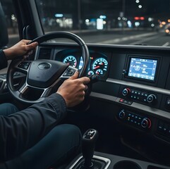 Truck Driver Steering at Night