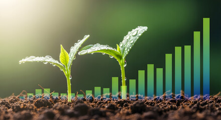 Seedling Growth with Rising Green Bar Chart — Sustainable Growth Concept Combining Ecology and Financial Performance