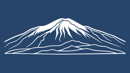 A mountain range is depicted in white on a blue background. The mountain range is very tall and has a very majestic appearance