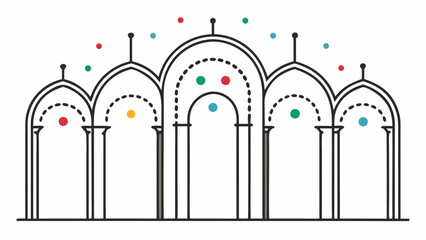 A building with arches and a lot of dots. The dots are in different colors and sizes