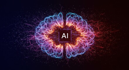 AI concept abstract digital brain or neural network visualization, no human interaction