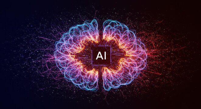 AI concept abstract digital brain or neural network visualization, no human interaction