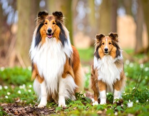 Two Dogs Posing in Woods