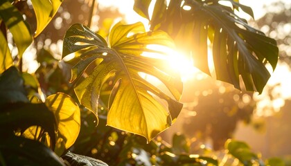 Monstera leaf shines brightly
