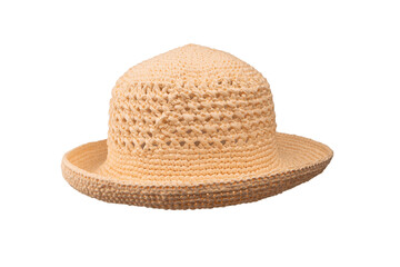 Straw summer hat with isolated on white background.