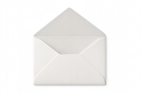 White envelope partially opened on transparent background, perfect for messages and invitations