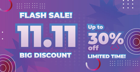 Modern Flash Sale Banner Template for 11.11 Shopping Promotion with Gradient Background