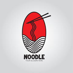 Noodle logo. Asian food. Chinese, Korean, Japanese cuisine. Logo template. Hand drawn vector illustration.