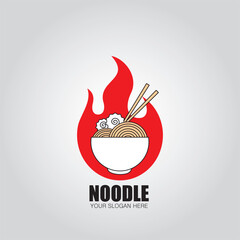 Noodle logo. Asian food. Chinese, Korean, Japanese cuisine. Logo template. Hand drawn vector illustration.