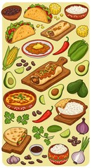 メキシカンフード、手描きイラスト集