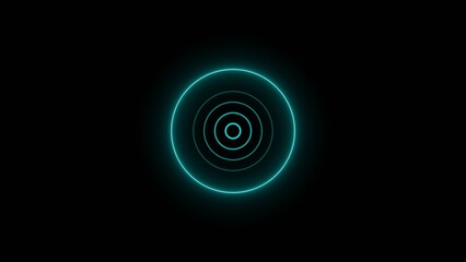 Radio waves concept cyan color 4k illustration. Radio wave signal motion graphics and Radio waves black background 4k illustration.