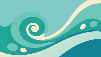 Abstract Ocean Wave Swirl in Teal and Cream with Bubbles vector illustration
