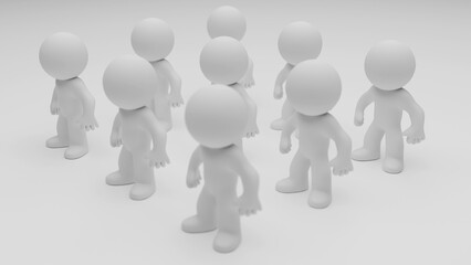 Group of humanoid figures in conceptual 3D illustration
