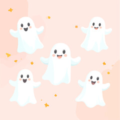 Cute cartoon ghosts floating happily.