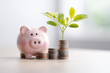 Piggy Bank and Growing Plant Symbolizing Savings and Financial Growth