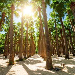 Obraz premium Palm trees in a sunny avenue
