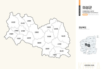 Obraz premium 경상북도 의성군 행정동 윤곽선 지도