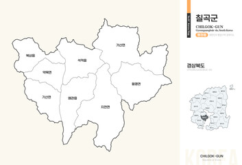 Naklejka premium 경상북도 칠곡군 행정동 윤곽선 지도