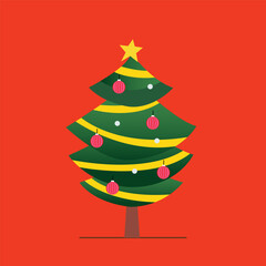 Festive Christmas tree and red ball ornaments