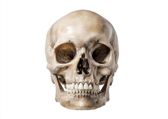 Obraz premium Full shot of a human skull, light beige color, with visible teeth