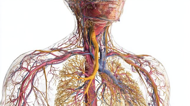 Comprehensive 3D illustration of human lymphatic system, isolated on white background	