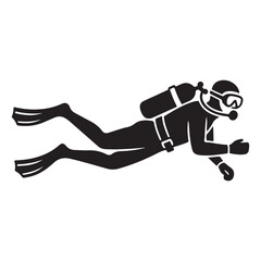 Scuba diver swimming underwater silhouette vector illustration