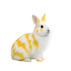Fototapeta premium Cute white and yellow rabbit sitting isolated on transparent background