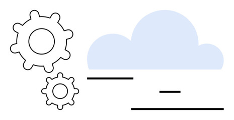 Blue cloud with two cogwheels and lines representing technology, networking, and innovation. Ideal for IT, automation, cloud computing, system integration, development, digital solutions