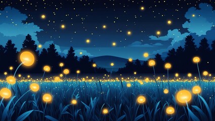 Fototapeta premium Enchanted Firefly Field at Night