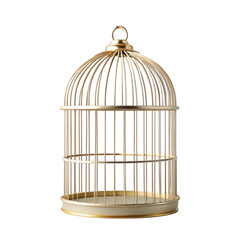 Fototapeta premium Golden bird cage, decorative metal object isolated on transparent background