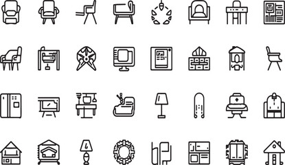 Home interior and furniture icon set silhouette on white background 