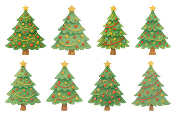 Obraz premium PNG Whimsical festive Christmas tree illustrations, element set on transparent background