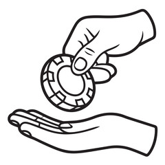 Poker Chip Exchange Line Art – Casino Hand Illustration in Black and White