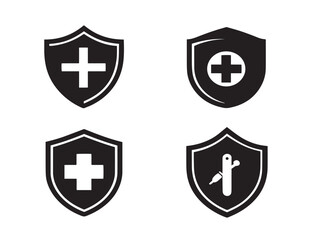 Healthcare Protection Shield Icon Set Designed in Clean Medical Silhouette Vector Artwork
