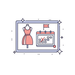 Vector icon for fashion event planning and dress rental booking.