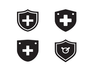 Obraz premium Stylish Medical Shield Icon Set Designed in Bold Silhouette Vector Artwork