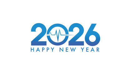2026 typography design for medical sector, healthcare new year poster with stethoscope zero, ECG heartbeat wave, DNA strand background, modern hospital concept, futuristic clean professional vector