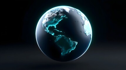 Fototapeta premium A highly detailed, illuminated 3D digital rendering of the planet Earth, showcasing the continents and oceans with a futuristic, high-tech aesthetic.