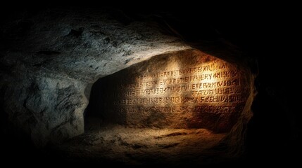 Ancient Cave Inscription with Illuminated Text