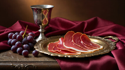 Fototapeta premium Gourmet meat served elegantly with rich grapes