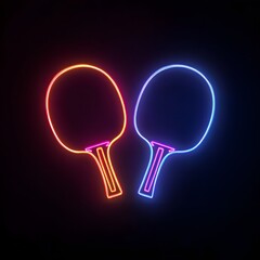 Minimalist Neon Table Tennis Paddles with a Vibrant Red and Blue Glow