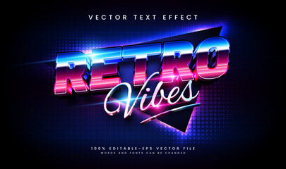 Retro vibes glowing theme, editable vector text effect. Suitable for night event party.