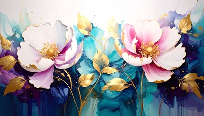 Vibrant floral art,  whimsical blooms